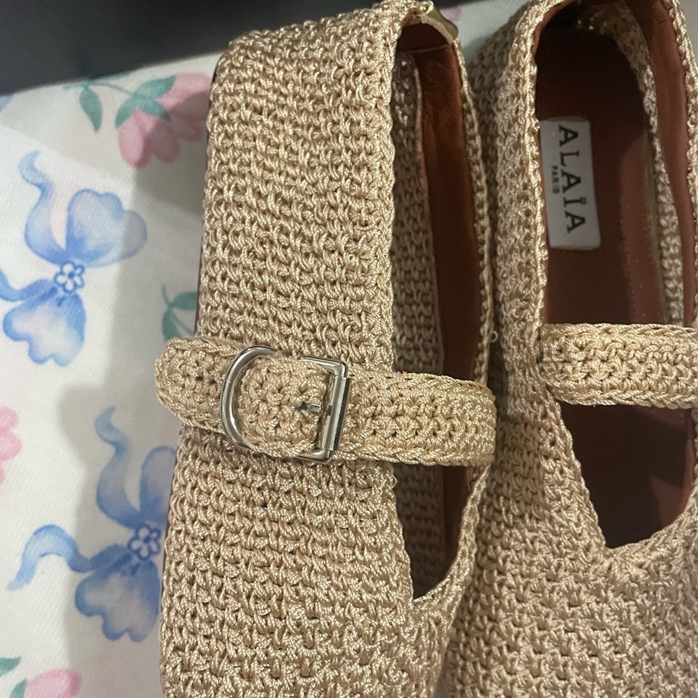 ALAIA Natural Woven Mary Jane Flats with Buckle - Picture 8 of 9